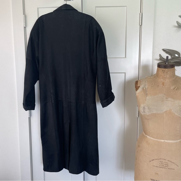 Vintage 80s Gino di Giorgio Black Leather Button Up Trench Coat Size L - Picture 8 of 16
